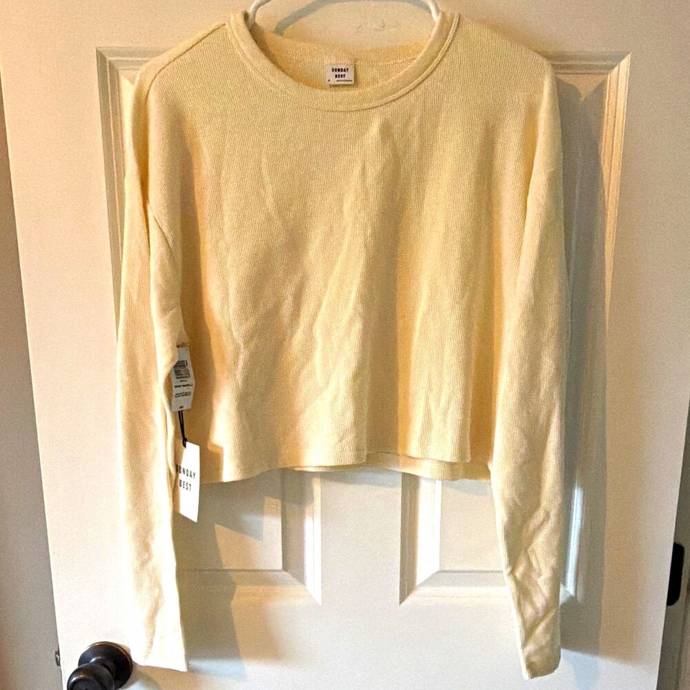 NWT Aritzia Sunday Best Baby Waffle Cropped Thermal Top Whisper White Womens Med - Picture 2 of 9